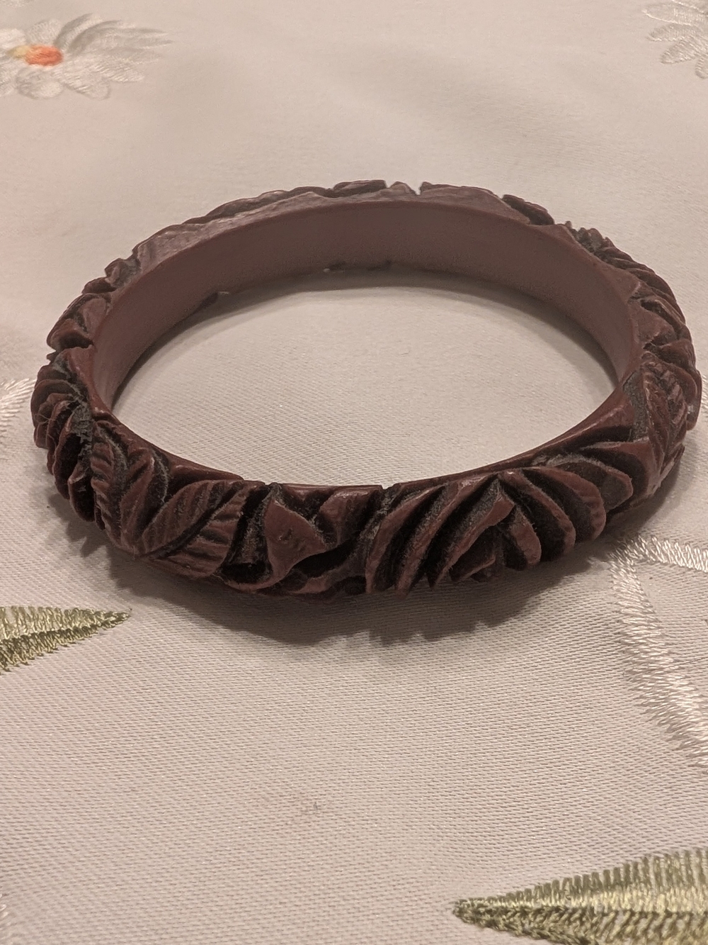 Carved Floral Brown Bangle Bracelet — Women's Fashion Bracelet